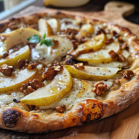 Mozzarella, Pear, Honey, and Walnut Pizza